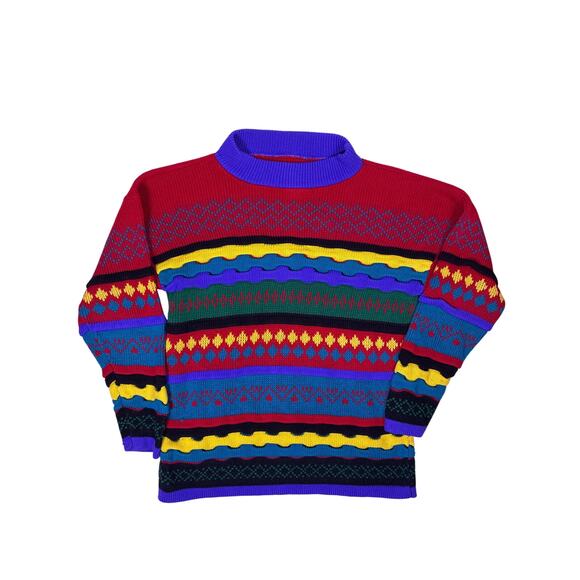 Unbranded Sweaters - Vintage Rainbow Knit Sweater Women’s Large Men’s Medium Coogi Style Pullover